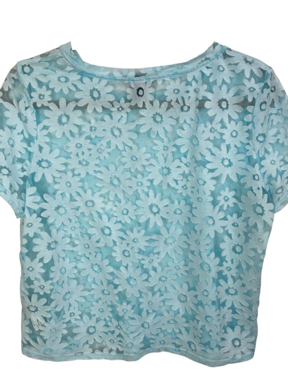 Y2K Sheer Mesh Floral Burnout Tee Light Blue Daisy Fairy Grunge Short Sleeve-L - Picture 5 of 7